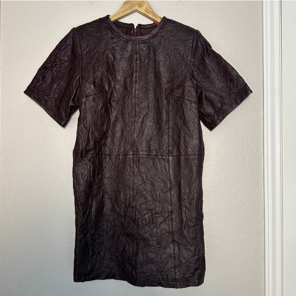 Zadig & Voltaire Chocolate Brown Crinkled Leather Ridley Dress, Large NWT - Picture 11 of 12